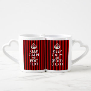 Personalized Keep Calm Your Text Red Stripes Decor Coffee Mug Set