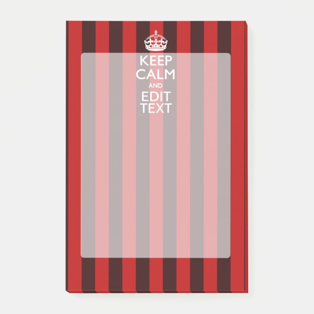 Personalized Keep Calm Your Text Red Stripes Decor Post-it Notes (Front)