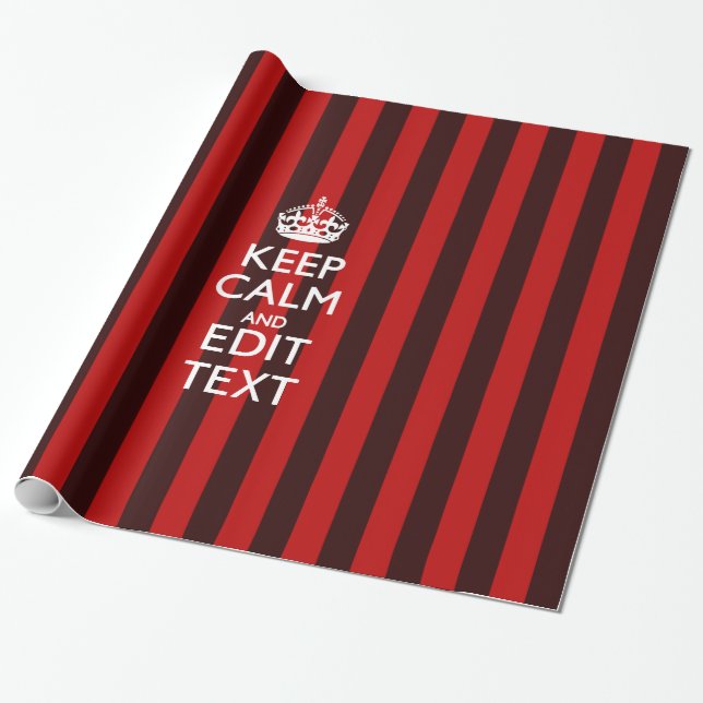 Personalized Keep Calm Your Text Red Stripes Decor Wrapping Paper (Unrolled)