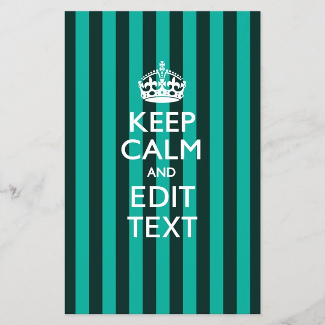Personalized KEEP CALM Your Text Turquoise Stripes Flyer (Front)