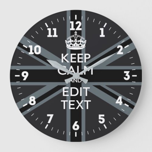 Personalized Keep Calm Your Text UK Flag Black Large Clock