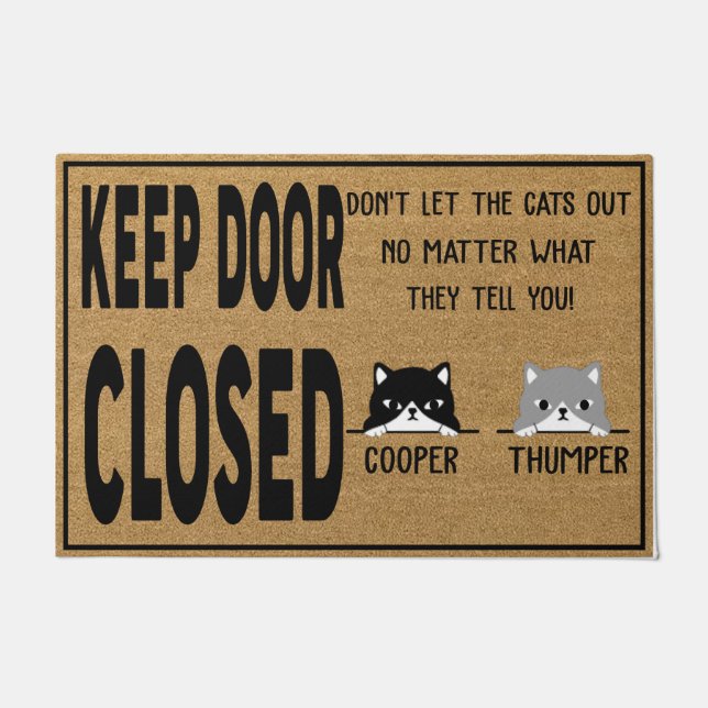Personalized Keep Door Closed Don't Let Cat Mat (Front)