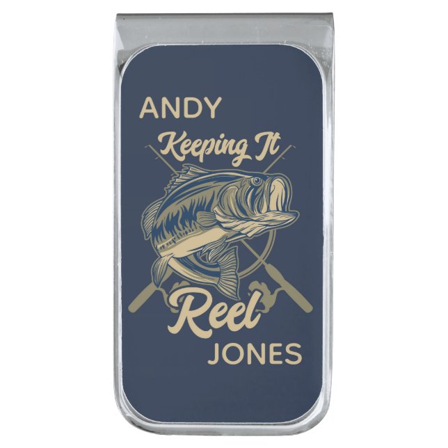 Personalized Keeping it Reel Bass Silver Finish Money Clip (Front Vertical)