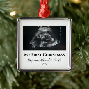 Personalized Keepsake Baby’s First Christmas Photo Metal Ornament