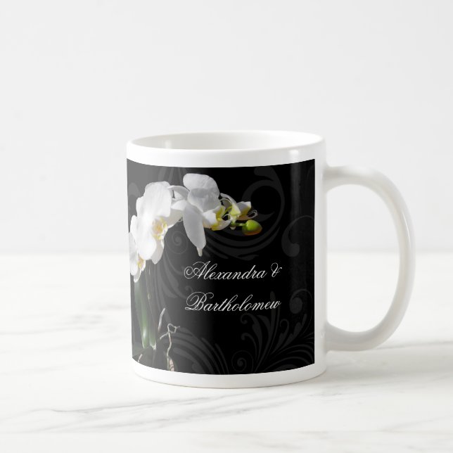 Personalized Keepsake Black & White Orchid Design Coffee Mug (Right)