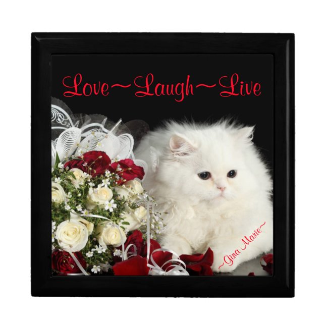 Personalized Keepsake Box Large/Roses/White Cat (Front)