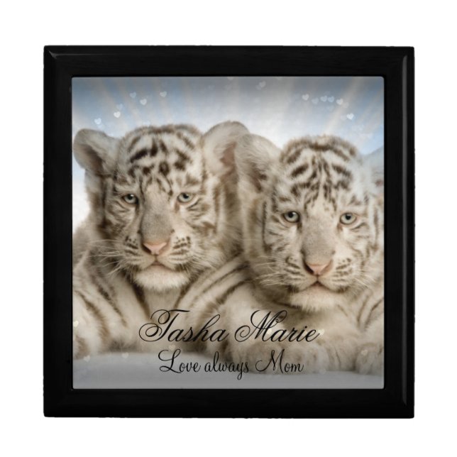 Personalized Keepsake Box Large/White Tiger (Front)