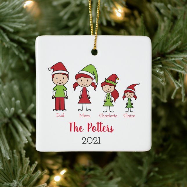 Personalized Keepsake Family Christmas Ceramic Ornament (Tree)