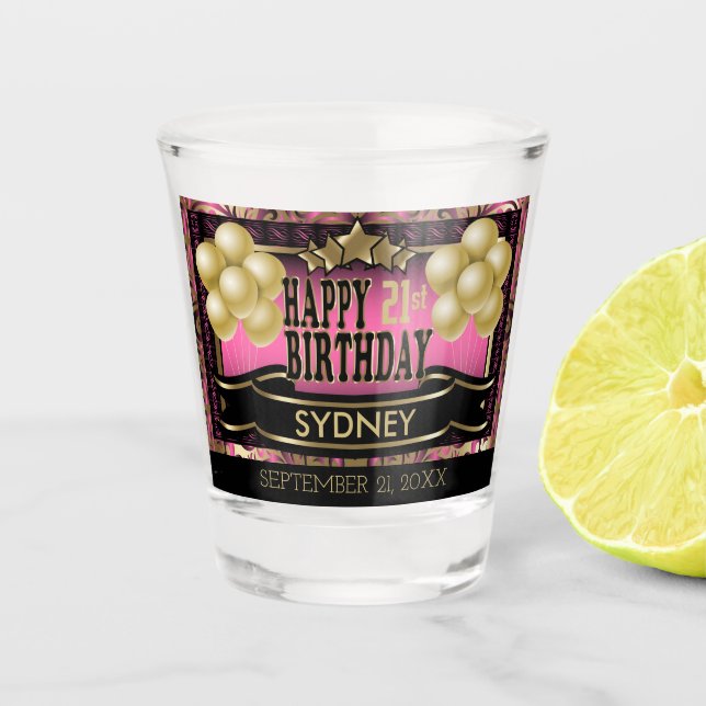 Personalized Keepsake Happy Birthday - Pink Shot Glass (Front)