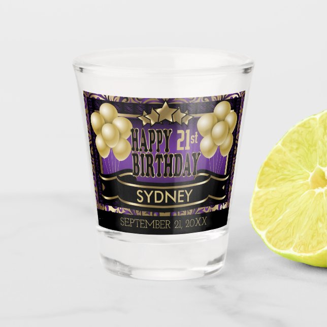 Personalized Keepsake Happy Birthday - Purple  Shot Glass (Front)