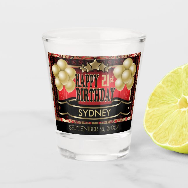 Personalized Keepsake Happy Birthday - Red Shot Glass (Front)