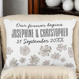Personalized keepsake names date typography floral accent pillow