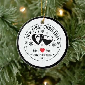 Personalized Keepsake Our First Christmas Mr & Ms Ceramic Ornament