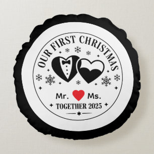 Personalized Keepsake Our First Christmas Mr & Ms Round Pillow