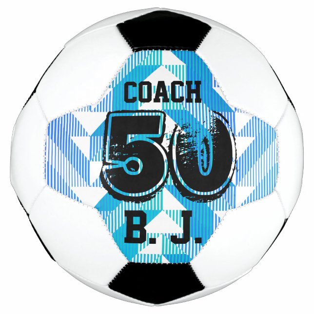 Personalized Keepsake Teal Blue Stripes Soccer Ball (Front)