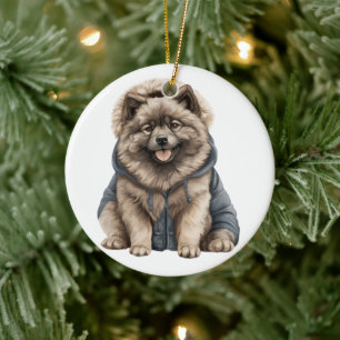 Personalized Keeshond Dog Ceramic Ornament