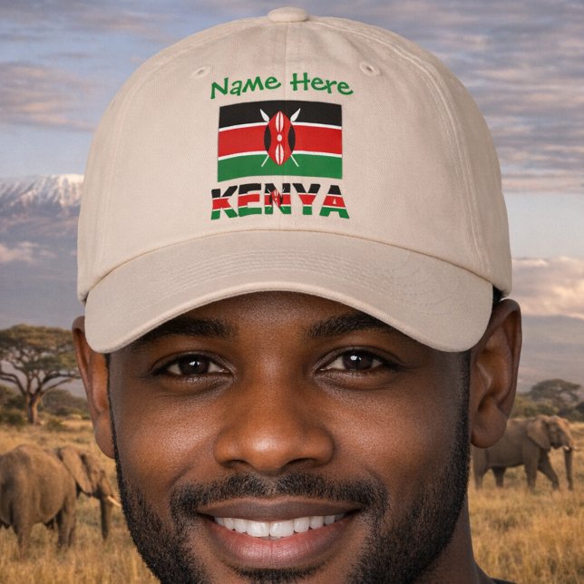Personalized Kenya Flag Hat (Personalized dad hat shows the Kenyan Flag and the word KENYA below in flag colors. Add name above.)