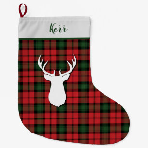 Personalized Kerr Tartan Green Red Plaid Large Christmas Stocking