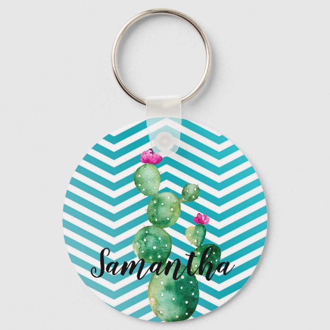Personalized Key Chain Boho Cacti Cactus Succulent (Front)