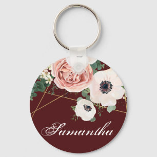 Personalized Key Chain Geometric Garden Rose Wine