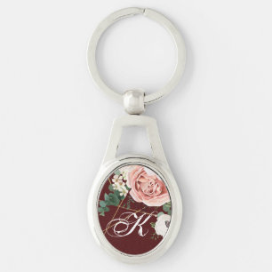 Personalized Key Chain Geometric Garden Rose Wine