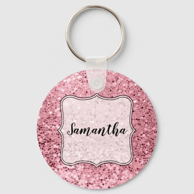 Personalized Key Chain Rose Gold Glitter (Front)