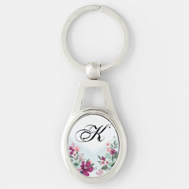 Personalized Key Chain Tropical Flower on Blue Omb (Front)