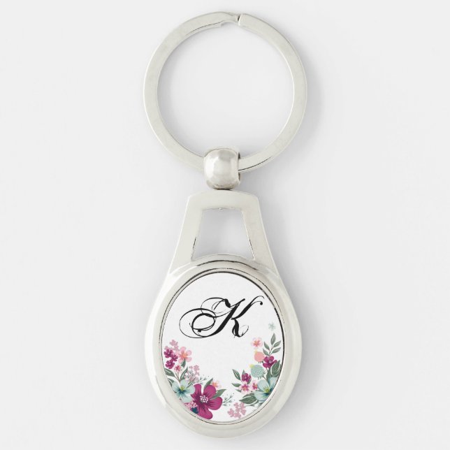 Personalized Key Chain Tropical Flower on White (Front)