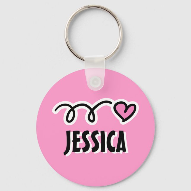 Personalized keychain for girl | Pink love heart (Front)