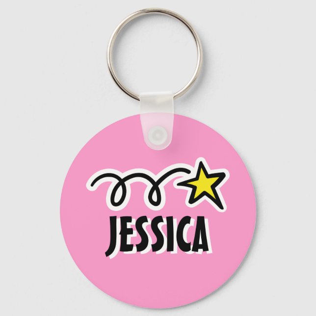Personalized keychain for girl | Pink with star (Front)
