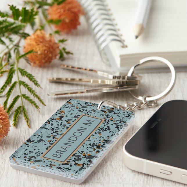 Personalized Keychain With Modern Terrazzo Pattern (Front Right)