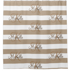 Personalized khaki beige striped shower curtains