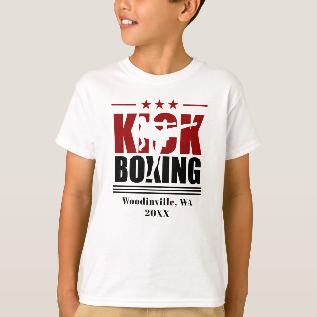 Personalized Kick Boxing Boxer Location Date Name T-Shirt (Front)