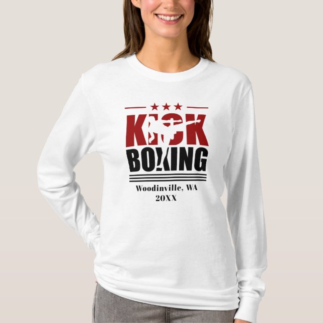 Personalized Kick Boxing Boxer Location Date Name T-Shirt (Front)