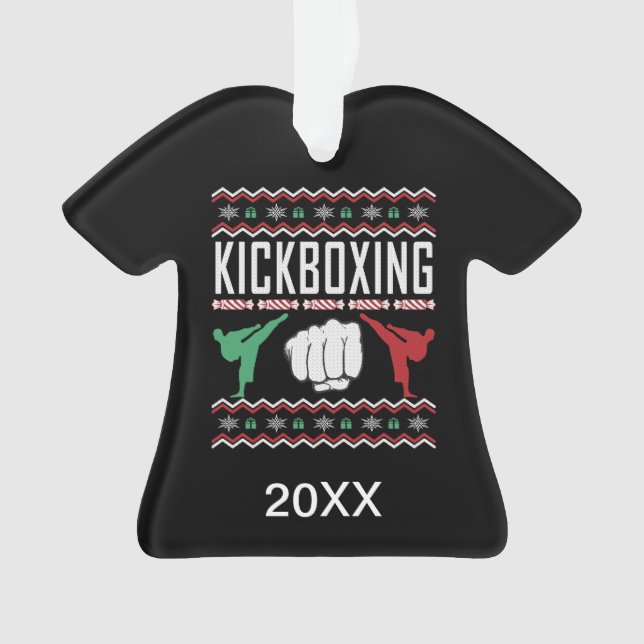 Personalized Kickboxing Ugly Christmas Sweater Ornament (Front)
