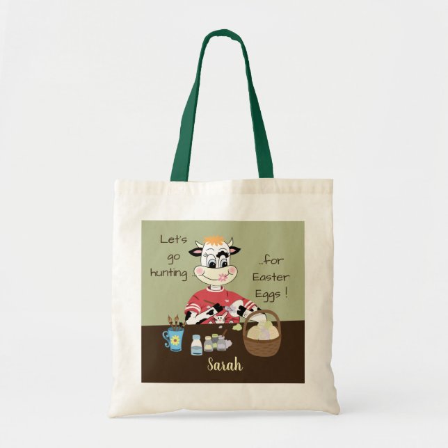 Personalized kid Easter egg bag with cartoon cow (Front)