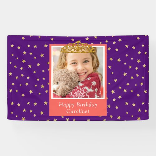 Personalized Kid Photo Happy Birthday Gold Crown Banner