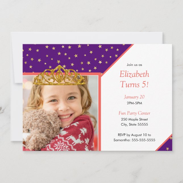 Personalized Kid Photo Happy Birthday Gold Crown Invitation (Front)