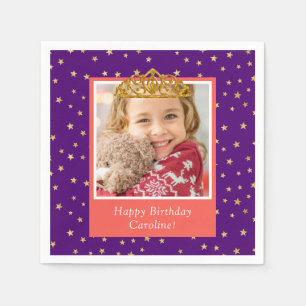 Personalized Kid Photo Happy Birthday Gold Crown Napkins