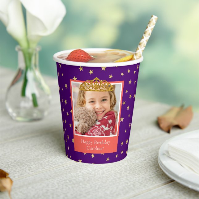 Personalized Kid Photo Happy Birthday Gold Crown Paper Cups (Insitu)