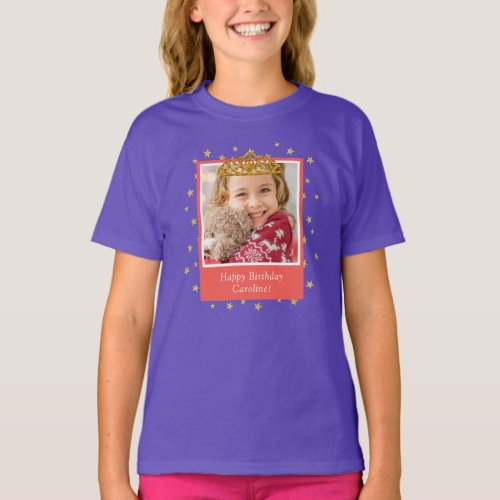 Personalized Kid Photo Happy Birthday Gold Crown T_Shirt