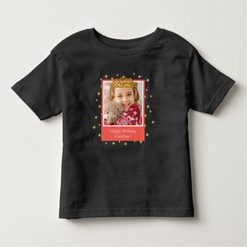 Personalized Kid Photo Happy Birthday Gold Crown Toddler T_shirt