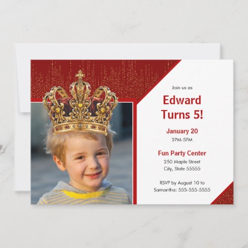 Personalized Kid Photo Happy Birthday King Crown Invitation