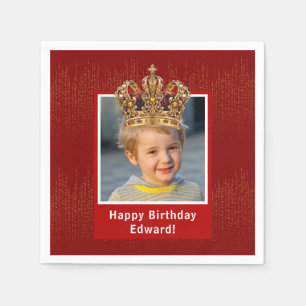 Personalized Kid Photo Happy Birthday King Crown Napkins