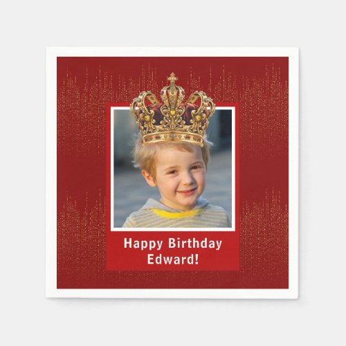 Personalized Kid Photo Happy Birthday King Crown Napkins