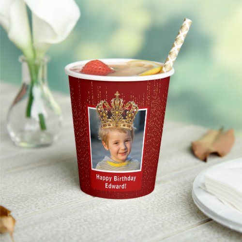 Personalized Kid Photo Happy Birthday King Crown Paper Cups