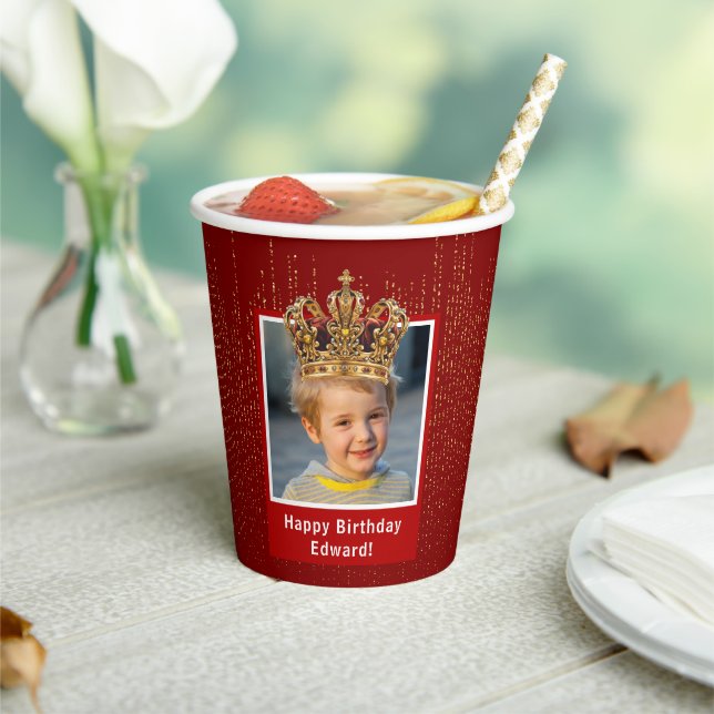 Personalized Kid Photo Happy Birthday King Crown Paper Cups (Insitu)