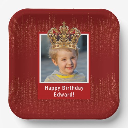 Personalized Kid Photo Happy Birthday King Crown Paper Plates