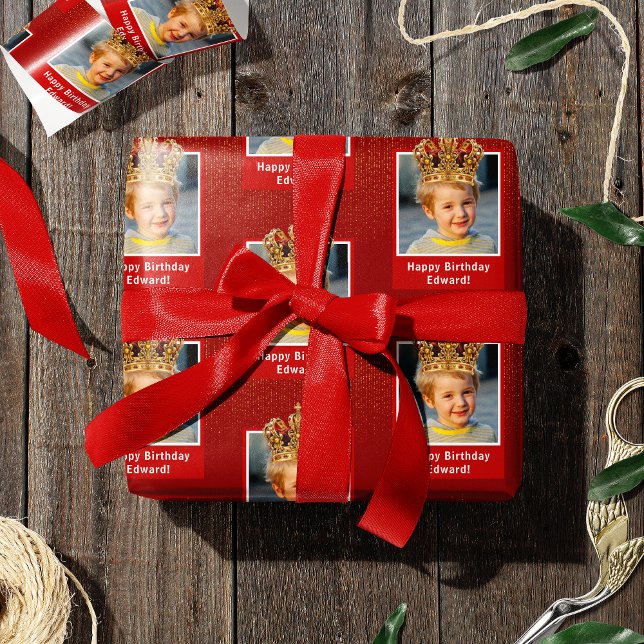 Personalized Kid Photo Happy Birthday King Crown Wrapping Paper (Creator Uploaded)