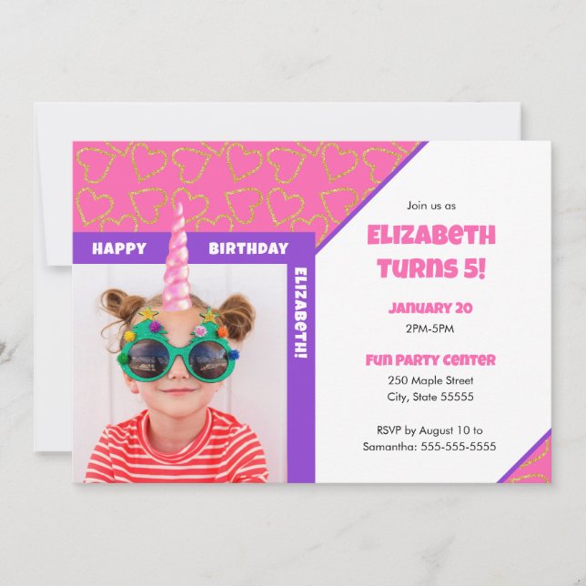 Personalized Kid Photo Happy Birthday Unicorn Invitation (Front)